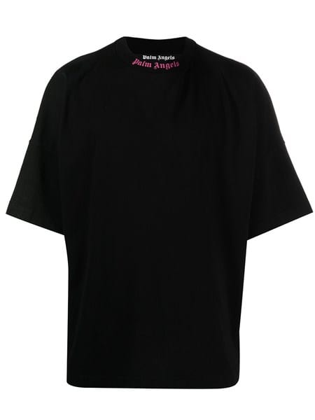 Palm Angels Double Logo T-Shirt Black/Fushia - Esquire Clothing
