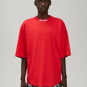 Palm Angels Mock Neck Logo T-Shirt Red/White