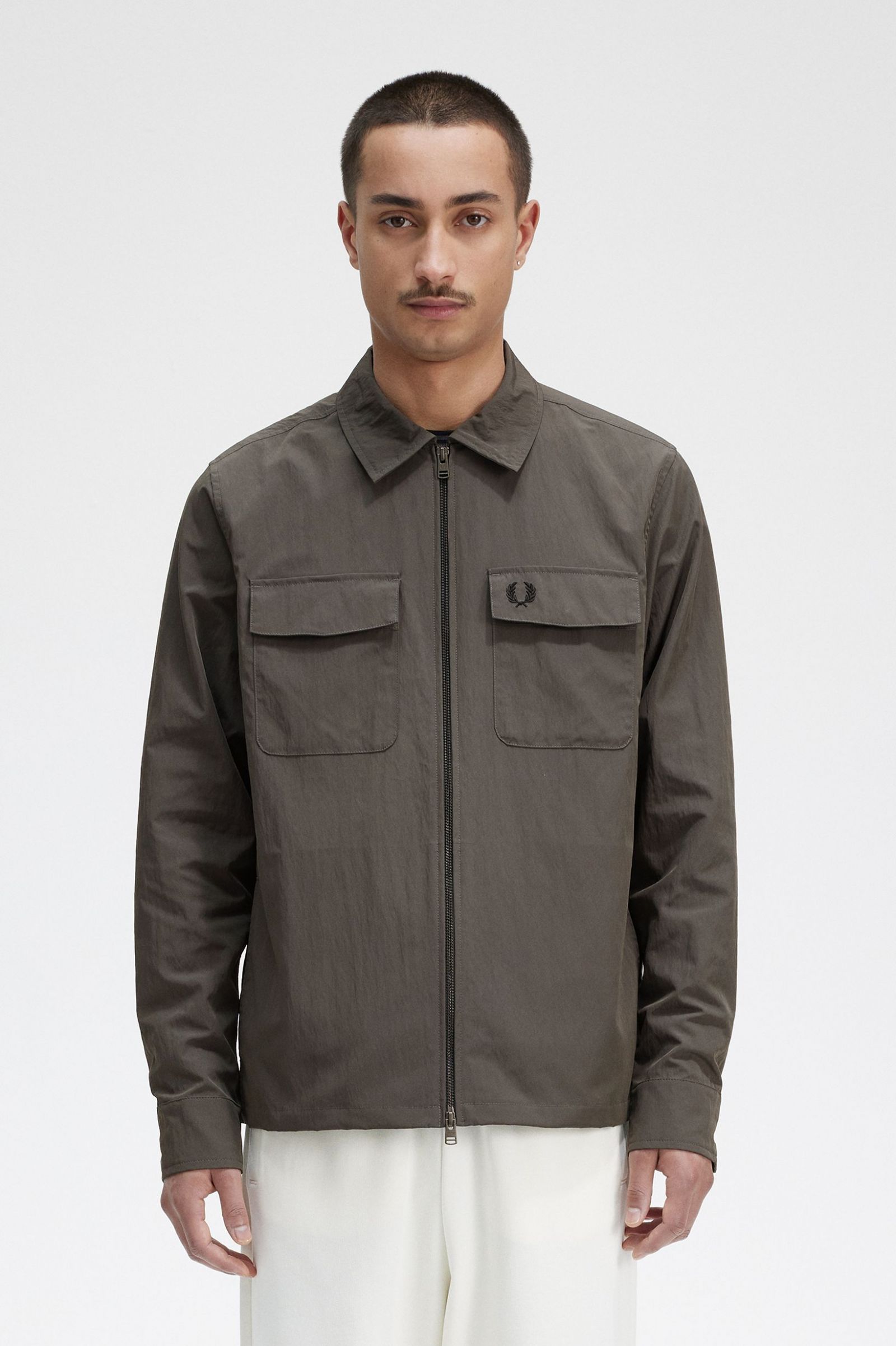Fred Perry M5684 Zip Through Overshirt Field Green - Esquire Clothing